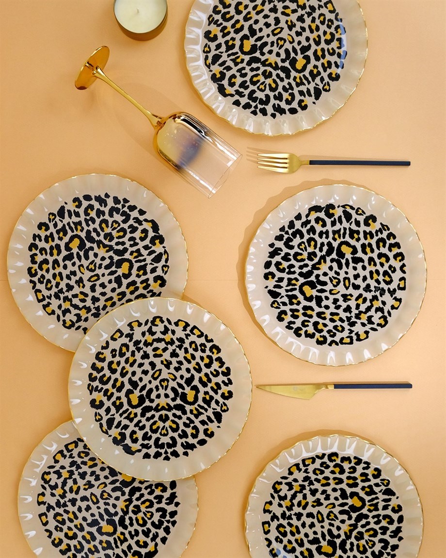 Leopard Cream Serving Plates