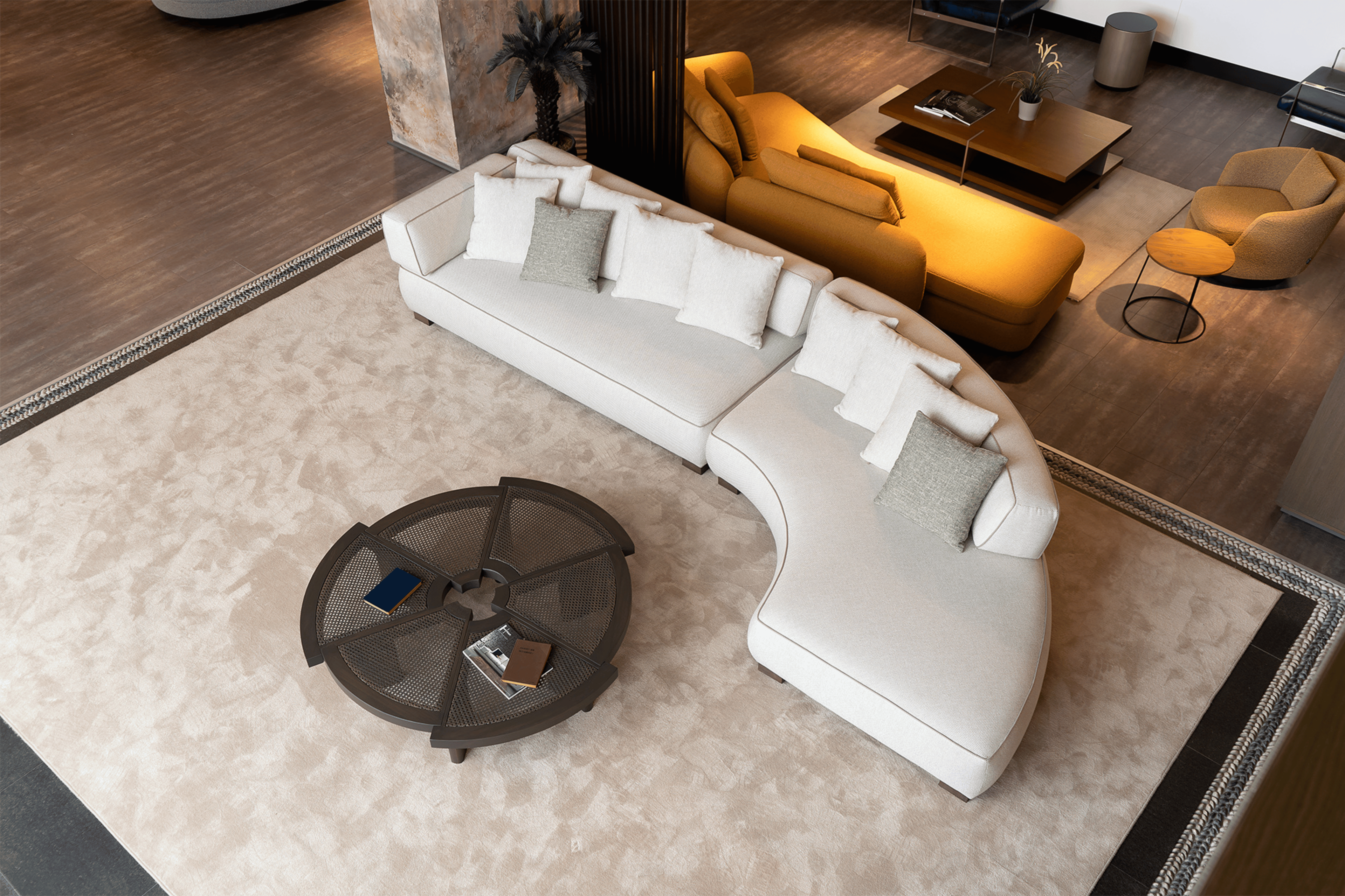 Curved Modular Sofa styled with decorative pillows, adding a cozy and elegant touch.