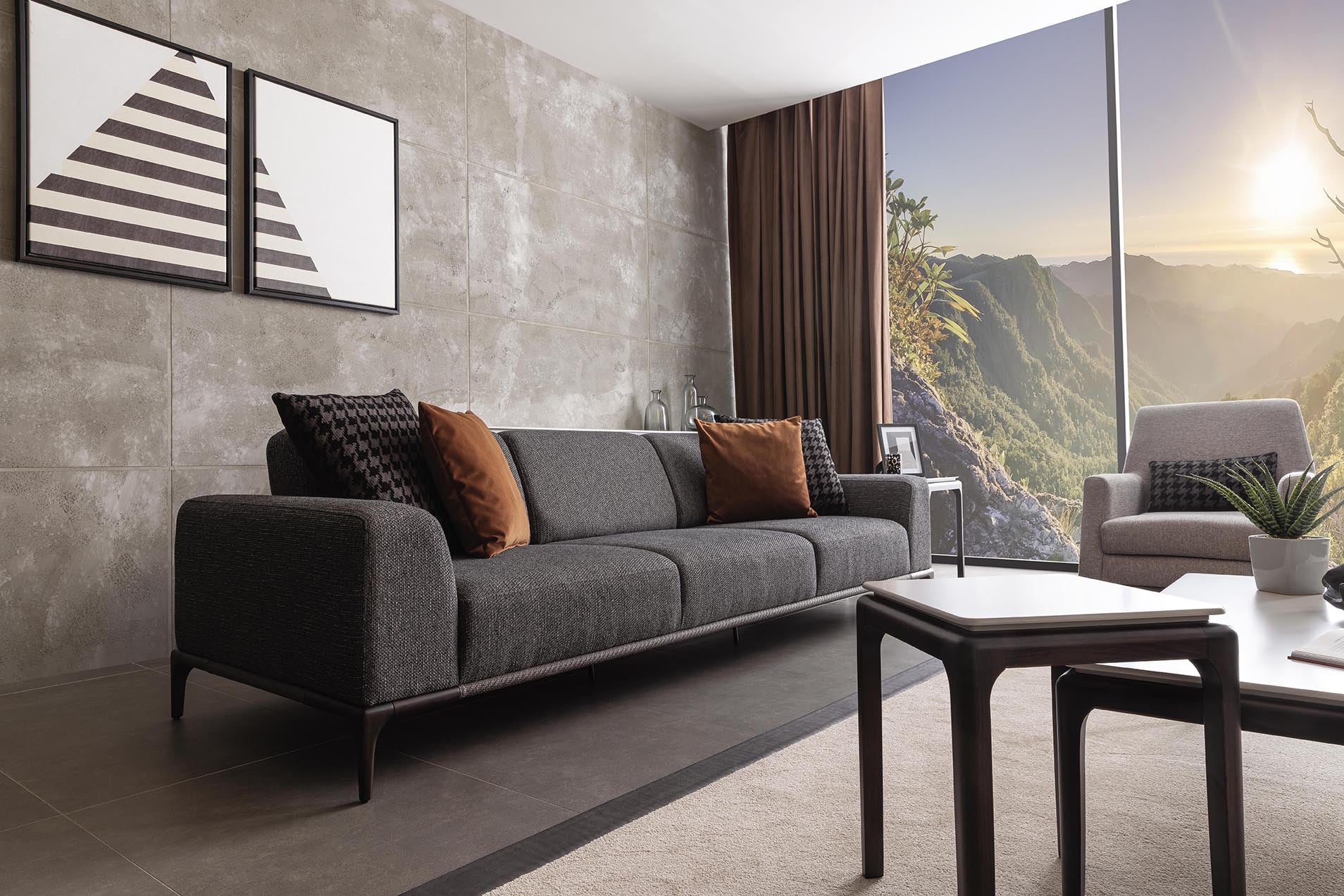 The Nympha Sofa features an elegant minimalist design, ideal for modern living spaces.