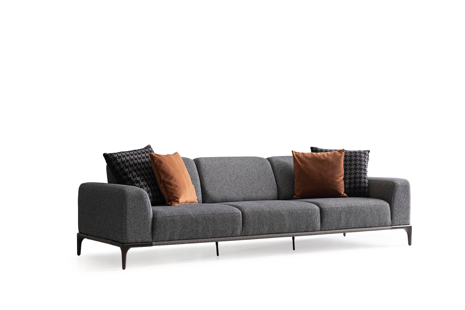 Side angle of the Nympha Sofa highlighting its clean lines and plush cushions.