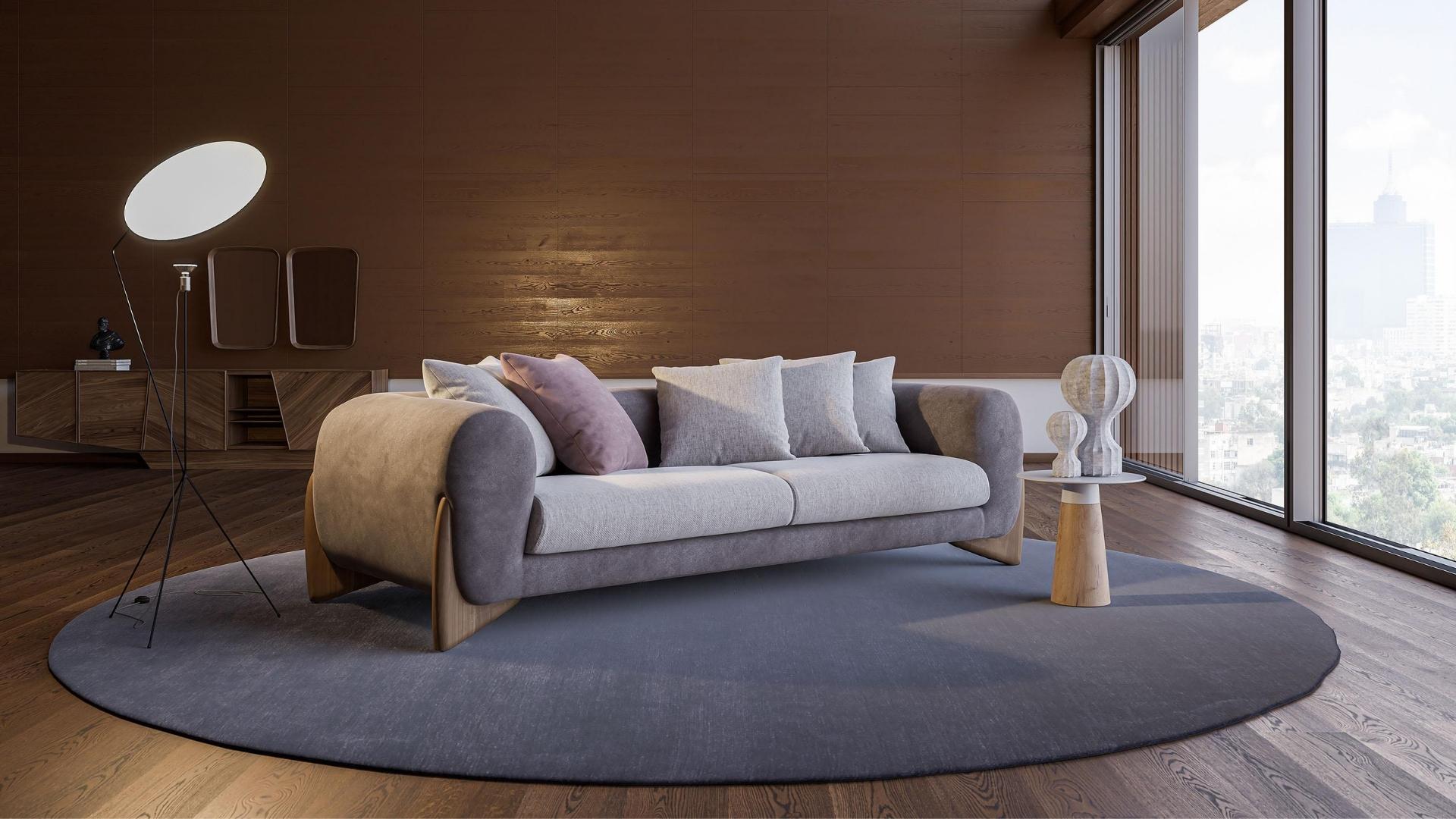 Side angle of the Soft Sofa, showcasing its plush seating and contemporary style.